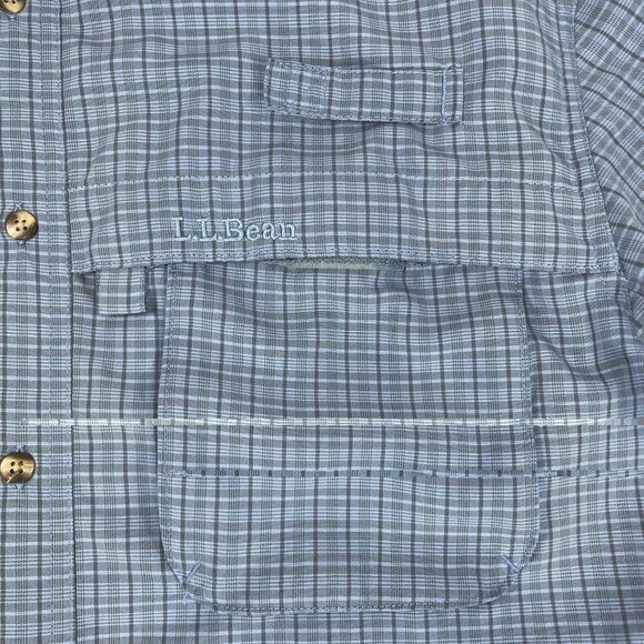LL Bean Men's Small Fishing Shirt Vented Short Sleeve Blue Plaid - Picture 3 of 6